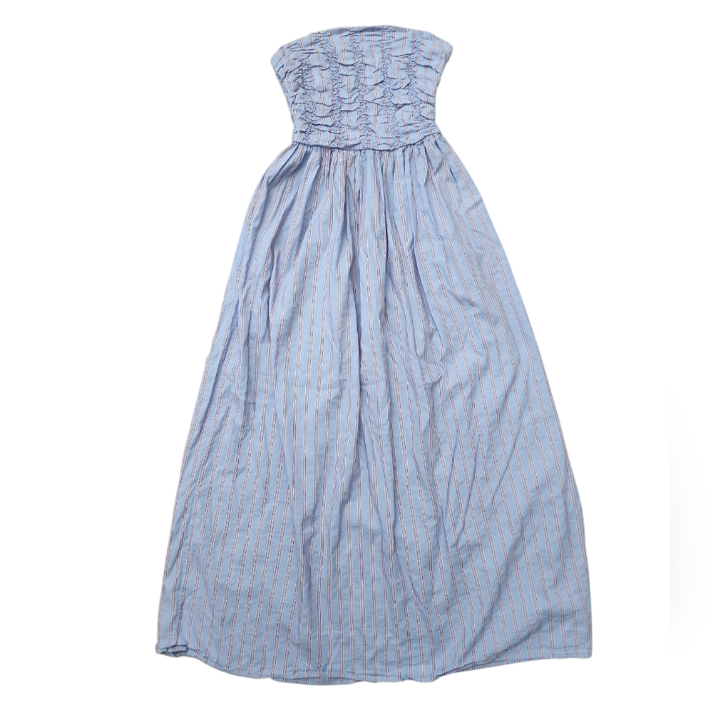 Shein Strapless Blue Striped Maxi Dress w/ Pockets - Size XS